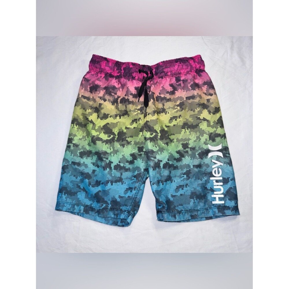 Hurley size 5/6 boys camo rainbow Swim board Shorts